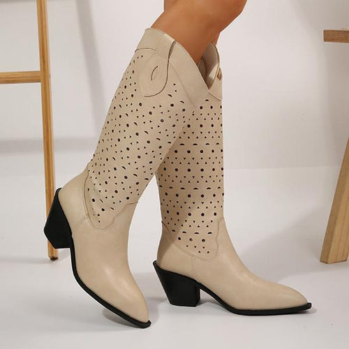 Women's Fashion Hollow Chunky Heel Knee-High Boots 25997127S