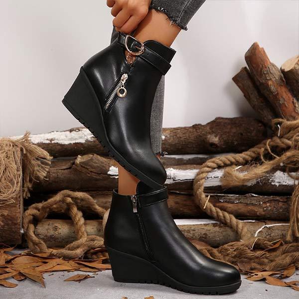 Women's Metal Side Zipper Wedge Booties 29999371C