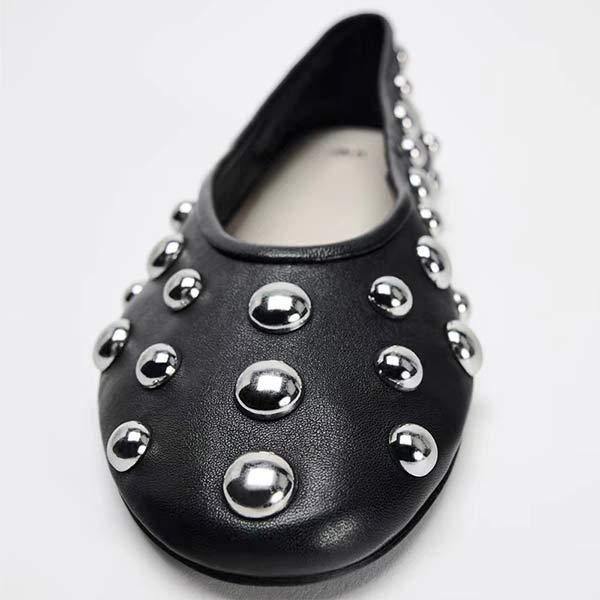 Women's Black Studded Ballet Flats 08457223C