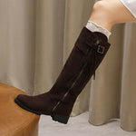 Women's Fashion Suede Tassel Buckle Knee-High Boots 96780666S