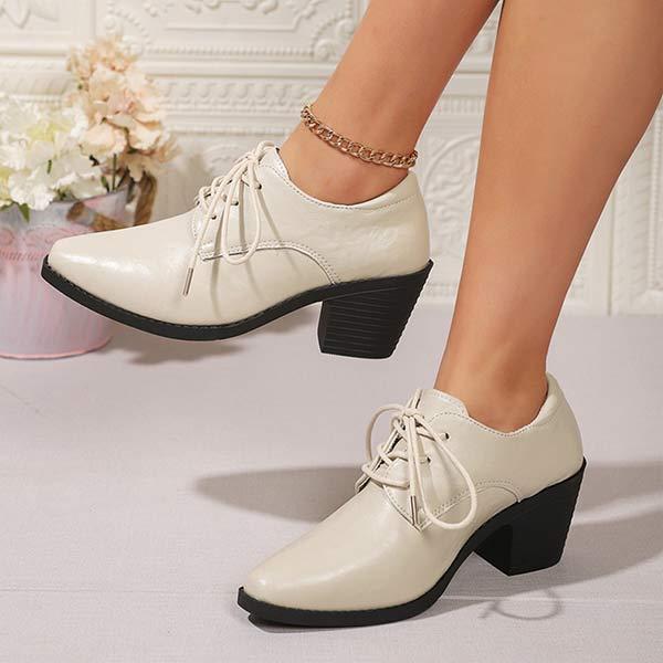 Women's Pointed Toe Lace-Up Fashionable Chunky Heels 28740173C