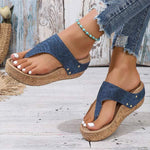 Women's Retro Thick-Soled Wedge Toe-Post Sandals 60874927C