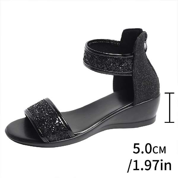 Women's Sequin Back Zipper Wedge Roman Sandals 90528740C