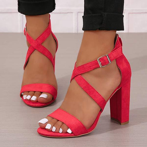 Women's Chunky Heel Buckled High-Heeled Sandals 14734643C