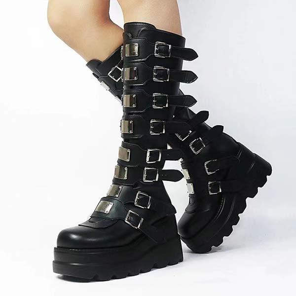 Women's Metal Buckle Platform Knee-High Boots 93118218C