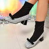 Women's Block Heel Square Toe Mary Jane Socks Boots 64437658C