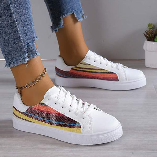 Women's Flat Bottom Color-Blocked Casual Lace-up Sneakers 27106965C