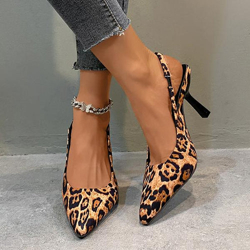 Women's Sexy Leopard Pointed Toe Stiletto Sandals 91124654S