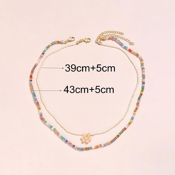 Braided Colorful Beaded Flowers Double Layer Necklace 15231976C