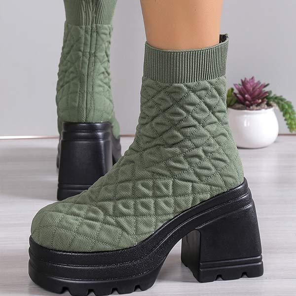 Women's Fashionable Fly Knit High Top Elastic Short Boots 43742737C