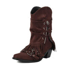 Women's Mid-Calf Fringe Buckle Boots 35308235C