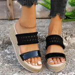 Women's Braided Rope Platform Wedge Sandals with Toe Strap 90911039C