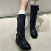 Women's Genuine Leather Vintage Patchwork Slouch Boots 01892339C