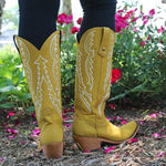 Women's Pointed Toe High Shaft Embroidered Knee-High Boots 08295757C