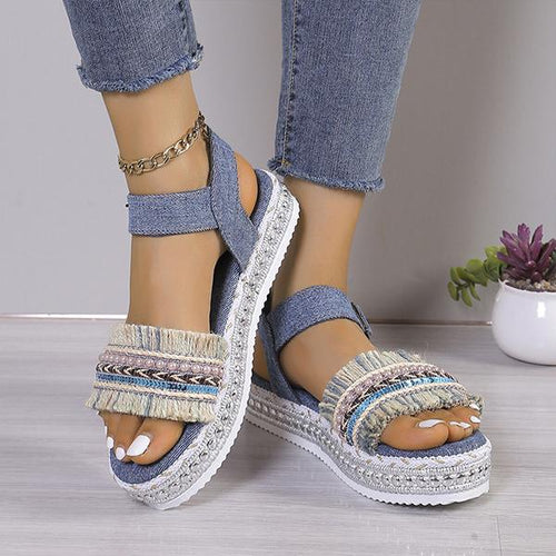 Women's Casual Ethnic Style Tassel Thick Sole Sandals 59009300S