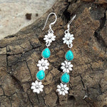 Bohemian Drop-Shaped Turquoise Flower Earrings 33894006S