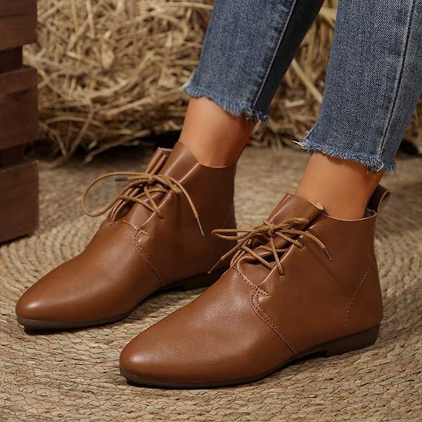 Women's Retro Lace-Up Pointed Toe Short Boots 37899178C