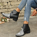 Women's Fashionable Pearl Retro Block Heel Ankle Boots 33343519S