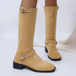 Women'S Retro Suede Thick Heel Knight Boots 68358406C