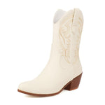 Women's Vintage Embroidered Chunky Heel Boots 42682380C