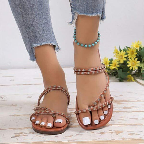 Women's Flat-Soled Rhinestone Sandals 98702861C