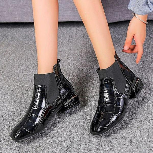 Women's Fashion Block Heel Patent Leather Ankle Boots 13619238S