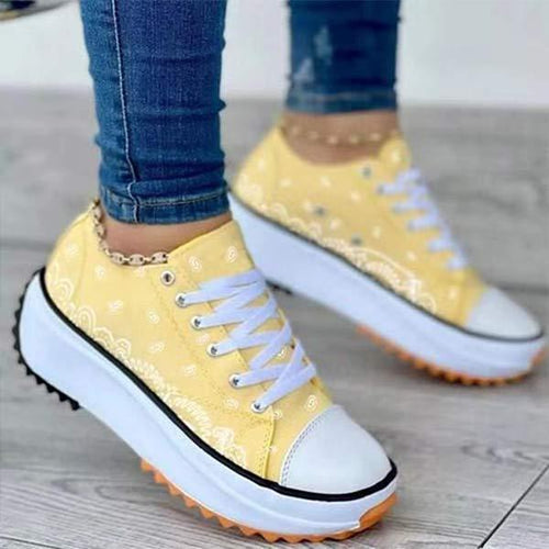 Women's Low-Top Thick Sole Lace-Up Casual Canvas Shoes 32077990C