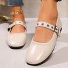 Women's Retro Belt Buckle Flat Shoes 91938190C