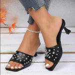 Women's Fish Mouth Rivet Open Toe Stiletto High Heel Sandals 66437509C