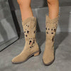 Women's Hollow-Out Chunky High Heel Western Cowboy Boots 49508838C