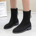 Women's Suede Round-Toe Mid-Heel Short Boots with Back Zipper 20346508C