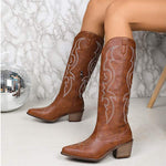 Women's Pointed Toe Western Embroidered Knee-High Cowboy Boots 35314587C