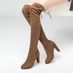 Women's Suede Block Heel Over-the-Knee Boots 46917420C