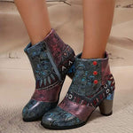 Women's Bohemian Vintage Patchwork High Heel Ankle Boots 47253677C