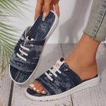 Women's Casual Lace-Up Canvas Flat Slippers 66191439S