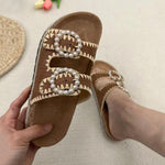 Women's Elegant Thick Soled Slippers with Double Pearl Buckle 65793069S