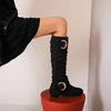 Women's Low Heel Flat Side Zipper Suede Boots 80748623C