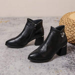 Women's Pointed Toe Block Heel Side Zipper Vintage Ankle Boots 48873288C