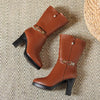 Women's Casual Belt Buckle Chunk Heel Mid-Calf Boots 35478235S
