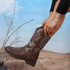Women's Chunky Heel Round-Toe Mid-Calf Boots with Embroidery 14479040C