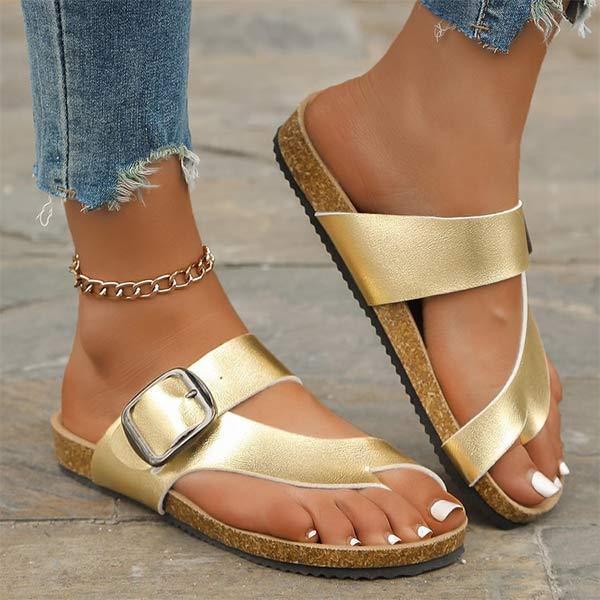 Women's Flat Toe-Ring Sandals with Buckle Strap 78244343C