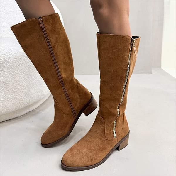 Women's Long Retro Side Zipper Thick Heel Boots 72399552C