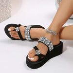 Women's Rhinestone Wedge Thick-soled Fish Mouth Fashion Slippers 64948813C