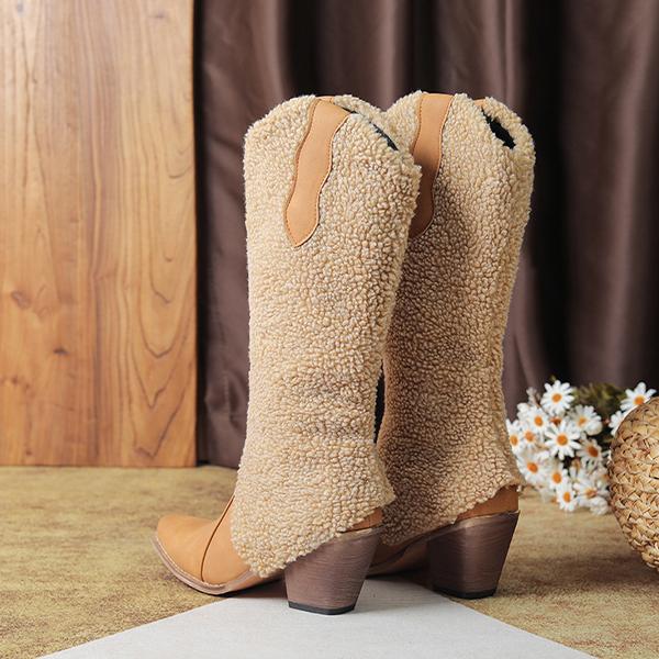 Women's Fashion Faux Shearling Knee-High Western Boots 14488746S