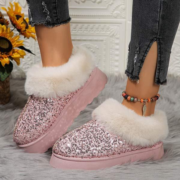 Women's Thick-Sole Plush Lined Sequin Snow Boots 91847313C