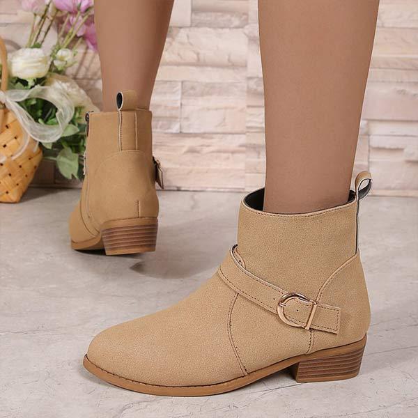 Women's Side Zipper Belt Buckle Block Heel Martin Boots 94826782C