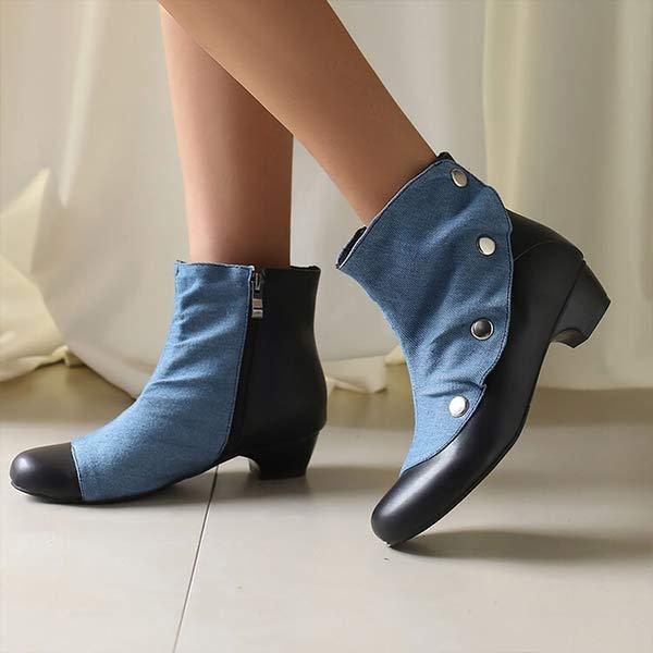 Women's Color-Blocked Mid-Heel Ankle Boots 98752492C