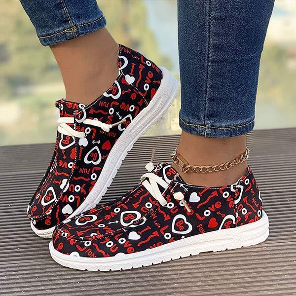 Women's Flat Love Printed Canvas Shoes 90752453C