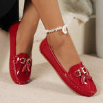 Women's Stitched Glossy Metal Buckle Tassel Loafers 68186085C