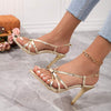 Women's Gold Open-Toe Sandals with Ankle Strap and Slim High Heel 86054335C